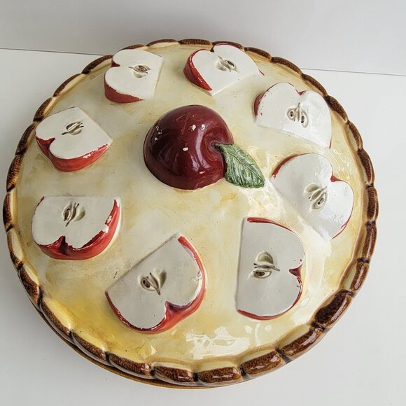 Vintage Apple pie plate with cover -ceramic - Picture 2 of 7